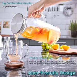 1L 1.2L 冷水ポット 大容量 家庭用 水差し 蓋とハンドル付き ジュースポットセット 高ホウケイ酸ガラス - Product Image 4