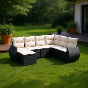 Conjunto de Sofá de Jardín de Ratán Sintético Negro con Cojines de Espuma de Alta Densidad, Muebles de Exterior Contemporáneos de Primera Calidad - Product Image 2