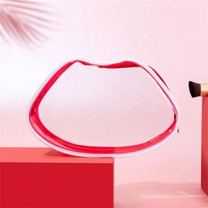 Sacs cosmétiques transparents imperméables en PVC pour femmes, sac à rouge à lèvres mignon en forme de lèvres rouges, sac de rangement portable pour le maquillage de voyage - Product Image 4