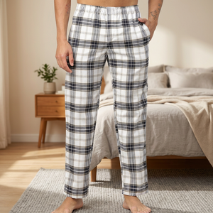 <b>Men's</b> 100% Cotton Flannel Sweatpants Jogging Pants Custom <b>Lounge</b> Wear Lightweight Mid Waist Casual Trousers Breathable - Product Image 2