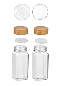 Diskon besar 4oz kaca stoples bumbu garam bumbu persegi botol kaca <span class=keywords><strong>Set</strong></span> lengkap dengan topi bambu - Product Image 5