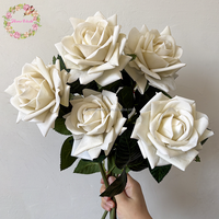 Bunga Mawar Latex Artificial Real Touch Mewah Warna Ivory White untuk Dekorasi Acara Pernikahan