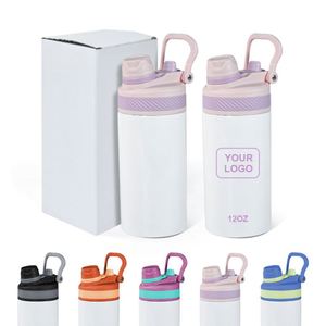 Vaso Térmico de Acero Inoxidable 304 de 12oz, Ecológico, de Doble Pared, para Sublimación, con Fondo Plano, Tapa con Asa para Niños - Product Image 2