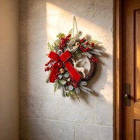 Guirlande décorative de Noël avec nœud et baies rouges, cercle de fleurs artificielles, décoration de fête pour la maison, pour porte et mur