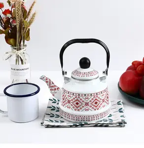 2.5L Enameled Teakettle with Handle, Steel Teapot Colorful Tea Kettle for  Stovetop, Hot Water, No Whistling White