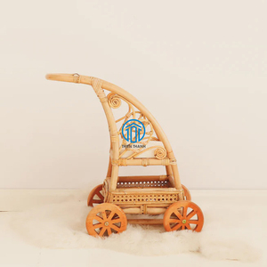 Poupée en osier fabriquée à la main landau pépinière chariot en rotin naturel pour jouet bébé poupée Buggy chariot panier poupée en rotin fabriqué au Vietnam - Product Image 4