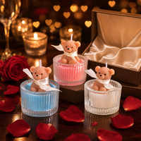 Bougie en forme d'ours romantique dans un verre, parfumée, vente en gros, cadeau pour couple de la Saint-Valentin, cire rose, ruban, OEM ODM