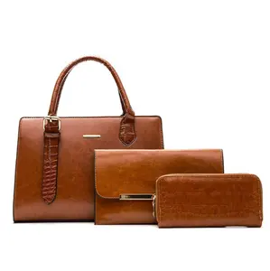 Fashion Retro PU Leather 3 Pieces Set Ladies Bag Crossbody Bag Handbag with Small Wallet