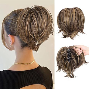 Perruque queue de cheval mi-haute avec pince, chignon en fibre haute température 140g pour femme, style doux et cool - Product Image 1