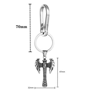 Porte-clés en métal double hache, style viking nordique, pendentif en alliage de zinc avec sangle en cuir ou mousqueton, cadeau unisexe, breloque - Product Image 2