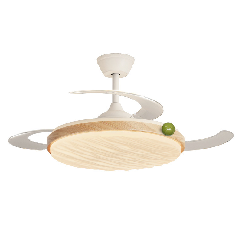 Ceiling Fan Lamp Invisible Cream Wrought Iron Acrylic Tmall Voice Intelligence Eye Protection Wind Mute for Bedroom Study