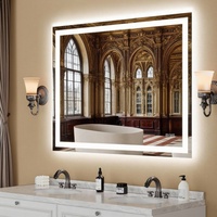 Ensemble de miroir mural intelligent anti-buée illuminé par LED Verre flotté rectangulaire pour salle de bain et hôtel Connectivité Bluetooth