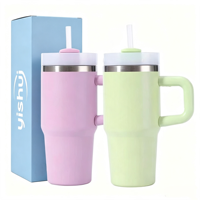 Gobelet isotherme de 14 oz avec poignée, mini tasse de voyage en acier inoxydable avec couvercle à paille, tasse de voiture à double paroi sous vide, vente en gros