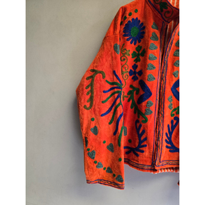 Orange Cotton Jacket <b>Women</b> Hand Embroidered Floral Mandarin Collar Zipper <b>Spring</b> <b>Coat</b> in wholesale price - Product Image 3