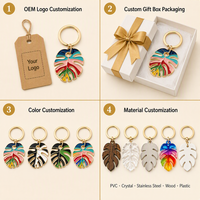 Monstera-Blatt Schlüsselanhänger aus Zinklegierung mit Emaille, Goldener Schlüsselring, Taschenanhänger, Tropischer Blattanhänger, Geschenk für Frauen und Männer, Auto- und Handtaschen-Deko