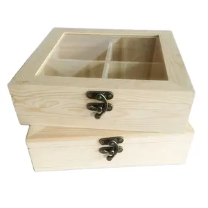 Kotak Kayu dengan Tutup Kaca Kotak Kemasan Kayu Pinus untuk Kue Kotak Kayu dengan Tutup Berengsel