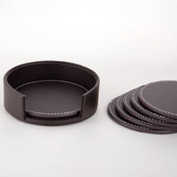Lot de sous-verres ronds en cuir PU personnalisables avec support, vierges pour sublimation, fournisseur chinois, vente en gros OEM