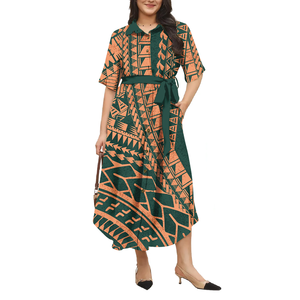 chinese dress ladies Fiji Puletasi Dress MASI Tapa Patterns Blue Style