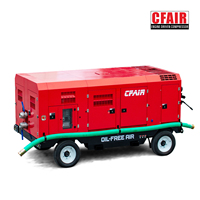 Compresor de Aire Silencioso CFAIR de 1300 CFM y 10.3 BAR, con Motor Diésel Libre de Aceite de Doble Tornillo, Refrigerado por Agua, Motor Alemán, 220V, Portátil, para Uso en Alta Mar