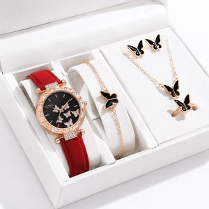 New Fashion Watch Jewelry Set Women Butterfly Ring Necklace Earrings Luxury Water Diamond Casual Leather <b>Bracelet</b> Simple Antique - Product Image 4