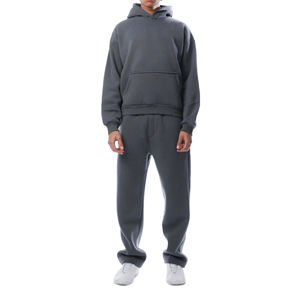 เซตเสื้อฮู้ดกีฬาผ้าฝ้ายสองชิ้นคุณภาพสูงของผู้ชายชุดสเวตเชิ้ตแนวสตรีทมีลายปักโลโก้สำหรับฤดูหนาวออกกำลังกายแบบลำลอง - Product Image 1