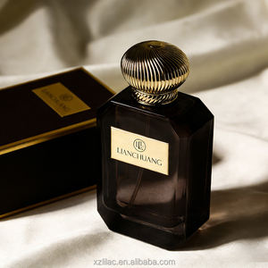<span class=keywords><strong>Vente</strong></span> directe d'usine de flacons de parfum en verre de luxe de 100 ml, flacon en verre noir, couleur personnalisée et étiquette métallique avec boîte d'emballage - Product Image 1