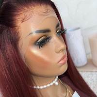 Bonne Vierge Brésilienne 99j Bourgogne Couleur 100% Perruques de Cheveux Humains Pré Cueilli Partie Libre Vague Droite Transparent Dentelle Frontale Perruques