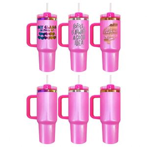 แก้วน้ำสแตนเลสเคลือบทองแดงขนาด 40 ออนซ์ สีชมพูโรสกลิตเตอร์ สำหรับวันวาเลนไทน์และวันแม่ - Product Image 1