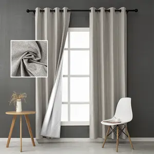 Solid 100% Blackout Black Out Linen Burlap Thick Thermal Lined Liner Lining Insulated Window Curtains For Living Room Bedroom