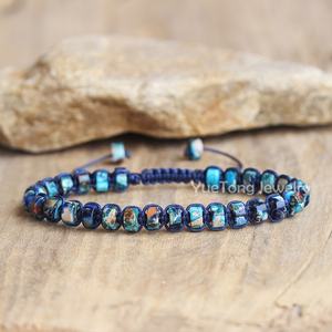 Pierre précieuse naturelle faite à la main 3*6mm Heishi perles <span class=keywords><strong>corde</strong></span> tressée Bracelet réglable femmes Yoga macramé Wrap Bracelet bijoux en gros - Product Image 4