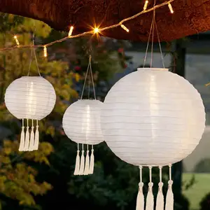 Nicro Nordic Style Waterproof Home Decorative Chinese Foldable Light Solar Powered Chinese Hanging Garden Lanterns with Tassels