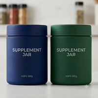 Pot en HDPE à large ouverture et côtés droits de 300 ml et 500 ml, pour produits alimentaires, poudres protéinées, compléments alimentaires en plastique HDPE avec couvercle