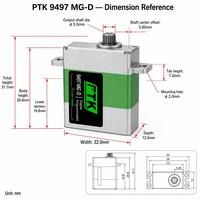 Servo Digital PTK 9497 MG-D HV con Motor Sin Núcleo Metálico CNC, Engranaje de Acero Inoxidable, 13.2kg, 0.066s, Programable, 4.8V-8.4V, para RC de Ala Fija TRX4
