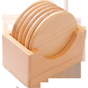 Posavasos redondos de madera de haya, aislantes del calor, para juegos de té y uso en escritorio. - Product Image 5