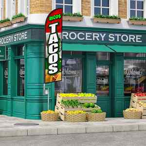 2.5*11.5 FT TACOS RICOS High Quality Custom Feather <b>Flags</b> Beach <b>Flag</b> for Beach Party and Advertising Promotions - Product Image 4