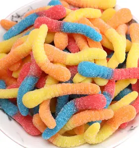 Custom Wholesale Sugar Coated Halal Gummy Worms Bulk Candy Gummies Sour Worms Jelly Candy