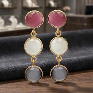 Pendientes Étnicos de Latón Hechos a Mano, Proveedor Mayorista, Fabricante, Marca de Piedras Preciosas, Chapado en Oro de 24K - Product Image 3