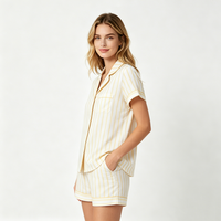 Ensemble de pyjamas décontractés pour femmes en bambou personnalisé, deux pièces, taille élastique, manches courtes, respirant, confortable, ensemble de vêtements de détente