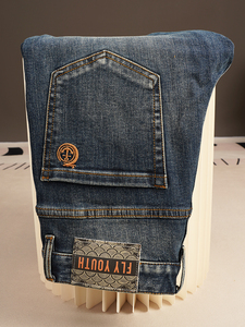 Nouveau jean bleu pour homme, coupe droite élastique, taille brodée, style business, collection automne - Product Image 1