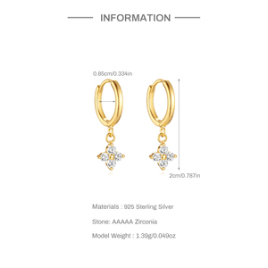 Boucles d'oreilles créoles rondes en argent 925 et or 18 carats avec zircon géométrique en forme de flocon de neige pour femmes - Product Image 2