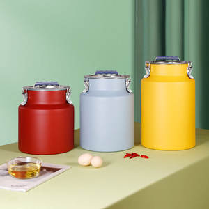 โถเก็บของสแตนเลสสีสันสดใส ฝาปิดโลหะทรงกระบอก ปิดสนิท ความจุขนาดใหญ่ สำหรับเก็บข้าว แป้ง น้ำมัน ชา ใช้ในครัวเรือน - Product Image 1