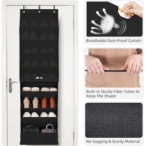Organisateur de chaussures à suspendre sur la porte, 10 poches, rangement anti-poussière pour chaussures derrière les portes ou sur les murs, polyester noir - Product Image 4