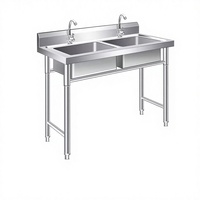 Edelstahl Gewerbliche Küchenspüle Freistehend Handgefertigt Silber 0,7 mm Dick Modell A-136 zum Händewaschen und Geschirrspülen