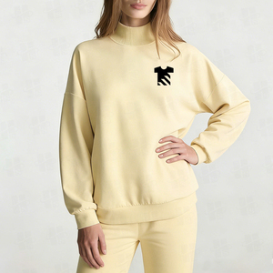 High Quality Custom Heavyweight 320g Cotton Terry <strong>Jumper</strong> <strong>Women</strong> Drop Shoulder <strong>Yellow</strong> Oversized Embroidered Mock Neck Sweatshirt - Product Image 5