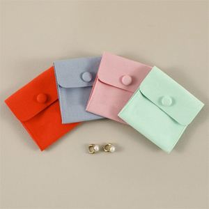Microfiber Jewelry Pouch 8x8cm Luxury Small <b>Gift</b> Bags With Snap Button <b>Envelope</b> Style Packaging - Product Image 3