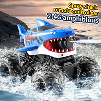 Jouets de piscine d'extérieur, voiture télécommandée RC en forme de requin, 2,4 G, 1:18, 4 roues motrices, étanche, amphibie, RTR, portée de 10 m, tir à l'eau