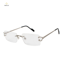 Montures de lunettes minimalistes sans monture avec branches en métal léger, verres transparents, design tendance pour femmes et hommes