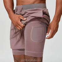 Shorts de sport 2-en-1 pour hommes en polyester et élasthanne, séchage rapide, avec doublure de compression, en stock, faible MOQ