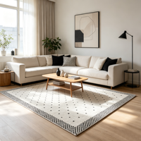 Alfombra Moderna de Diseño Geométrico, Jacquard de Polipropileno con Diseño de Puntos, Beige y Negro, Antideslizante y Lavable para Sala de Estar o Dormitorio