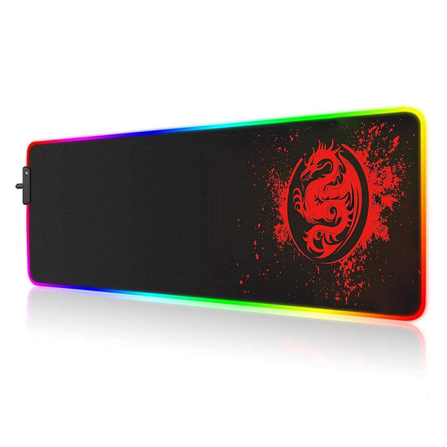 Large RGB Gaming Mouse Pad - 15 Light Modes Extended Computer Keyboard Mat Anime Dragon Mouse Pad 31.5 X 12in (Red)